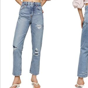 Top shop bleach rip straight leg jeans